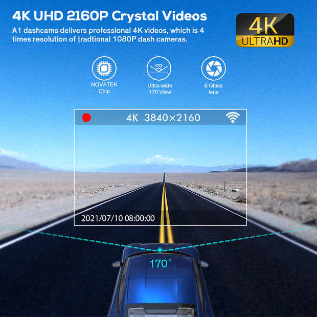Peztio Dash Cam 4K 170 Wide Angle G-Sensor, Motion Detection, 24H Parking  Monitor